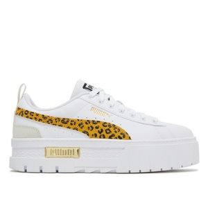 White/ Leopard Puma Mayze Sneakers • Size 4 Youth • Big Kids